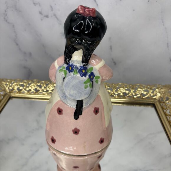 Vtg 40s 50s Peasant Pottery Art Sally girl Figurine Planter 7" Kitschy Cottage - Picture 7 of 13